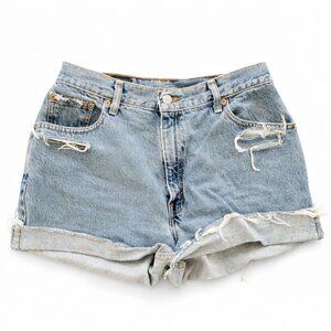 Levi’s 550 Distressed Denim Shorts Size L – High Rise Relaxed Fit Cutoff
